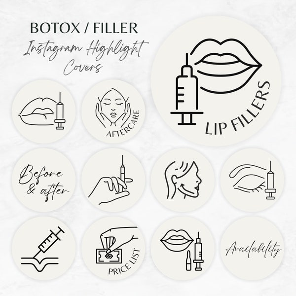 Botox and Filler Instagram Highlight Icons, Beige Nurse Injector Highlight Template, Medspa Instagram Highlight Covers, Botox Highlights IG