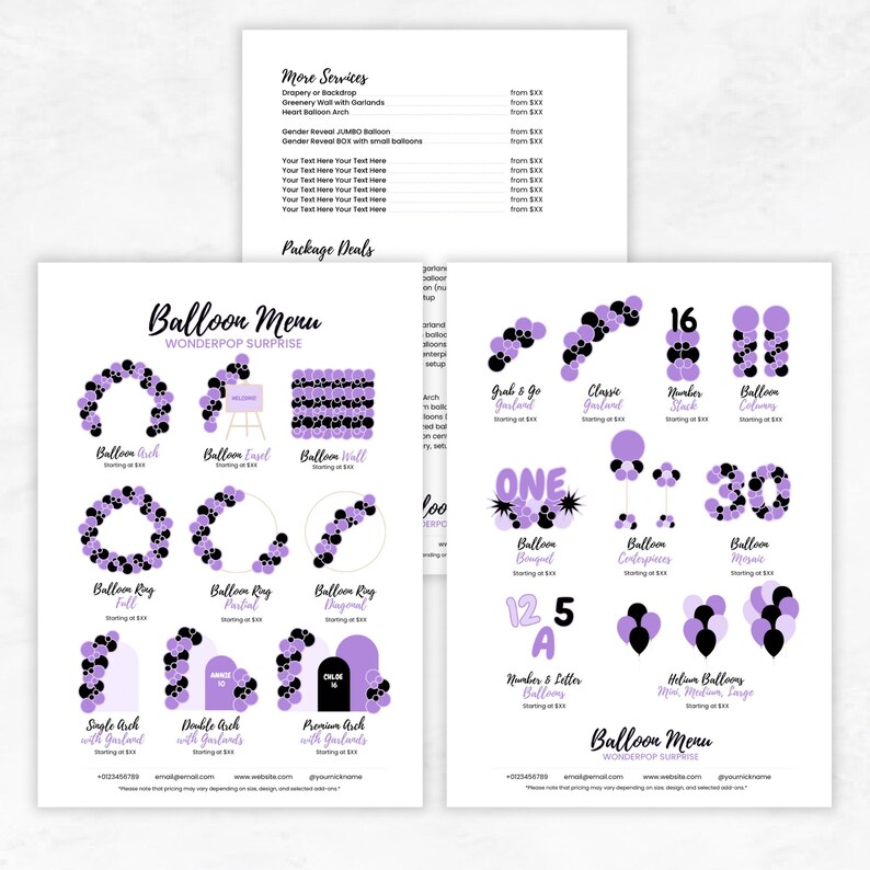 Editable Balloon Menu Template | Purple & Black Balloon Business ...