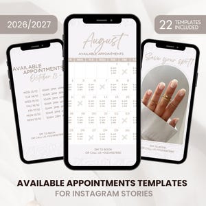 2026/2027 Monthly Availability Calendar Instagram, Instagram Story Calendar Template, Beige Booking Calendar IG, Appointments Available
