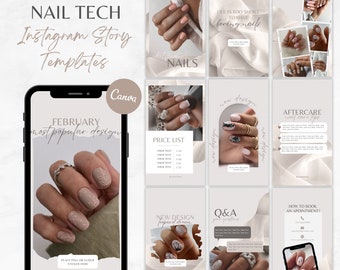 Nail Tech Instagram Story Templates: Beige Silk Designs (Canva)