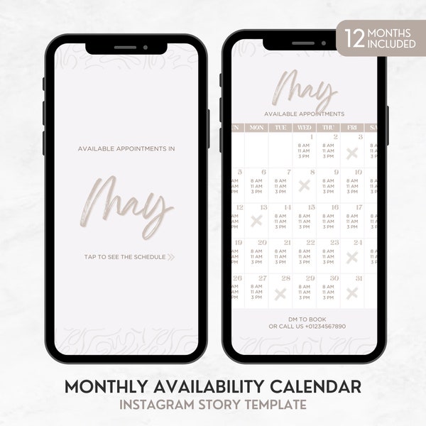 Calendrier mensuel des disponibilités Instagram, modèle de calendrier Instagram Story, calendrier de réservation beige IG, calendrier des rendez-vous disponibles Canva