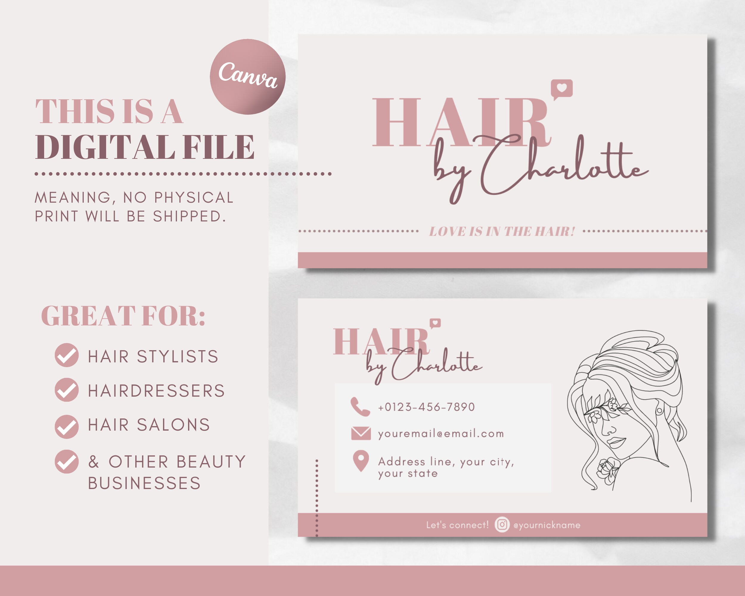 Hair Business Card Template Hair Stylist DIY Business Card Etsy