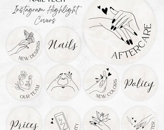 Nail Tech Instagram Highlight Covers: Elegant Icons (PNG, Canva Template)