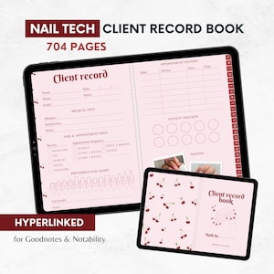 Cherry Pink Nail Tech Client Record Book: Hyperlinked Goodnotes Planner (PDF)