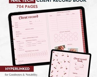 Cherry Pink Nail Tech Client Record Book: Hyperlinked Goodnotes Planner (PDF)