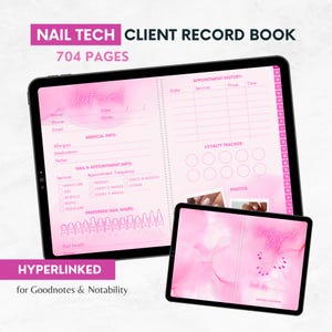 Neon Pink Nail Tech Client Record Book: Goodnotes & Notability (Digital)