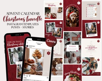Christmas Instagram Template Bundle: Red Advent Calendar (Digital Download)