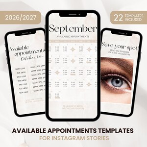 2026/2027 Instagram Story Calendar: Beige Marble Availability Calendar for Instagram, Nail Tech Calendar Template, Lash Appointment Schedule