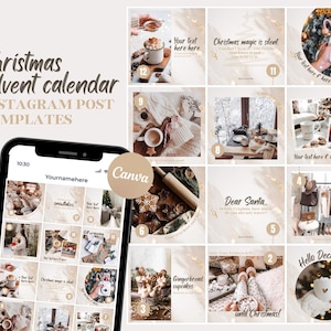 Christmas Countdown Instagram Template, Gold Advent Calendar Instagram, Christmas Social Media, Editable Holiday Instagram Post Templates