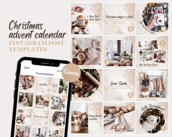 Christmas Countdown Instagram Template, Gold Advent Calendar Instagram, Christmas Social Media, Editable Holiday Instagram Post Templates
