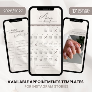 2026 Beige Silk Instagram Story Calendar, Available Appointments Template, Nail Tech Availability Calendar, Lash Tech Booking Calendar