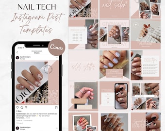 Nail Tech Instagram Post Templates: Canva Editable Design (Digital Download)