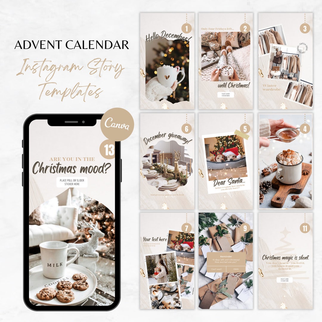 Christmas Advent Template Instagram Story, Advent Calendar Template Gold, Holiday Instagram Story Templates, Christmas Story Instagram Idea - Etsy Christmas Advent Template Instagram Story, Advent Calendar Template Gold, Holiday Instagram Story Templates, Christmas Story Instagram Idea - Etsy