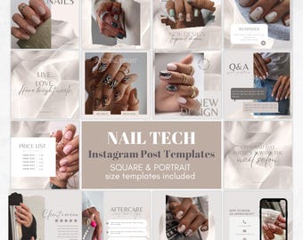 Nail Tech Instagram Post Templates: Beige Social Media Content (Canva)