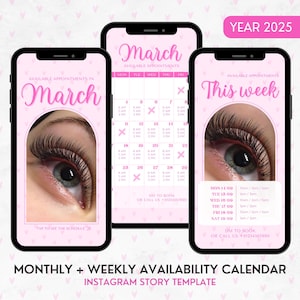 Instagram Story Availability Calendar, Pink Hearts Calendar Bundle, Nail Tech Booking Template, Lash Tech Calendar, Available Appointments