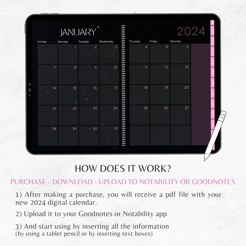Digital Monthly Planner 2024, Calendar Goodnotes, Appointment Monthly