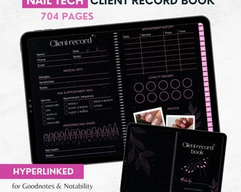 Nail Tech Client Record Book, Black Pink Digital Nail Planner, Client Records Form, Goodnotes Availabity Planner, Notability Client Tracker