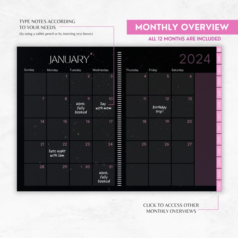 Digital Monthly Planner 2024, Calendar Goodnotes, Appointment Monthly