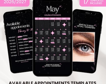 2026 Instagram Story Calendar: Lash & Nail Tech Availability Calendar Template  Booking (Digital Download)
