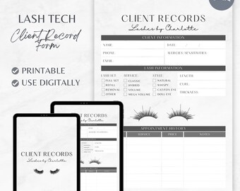 Lash Tech Client Record Form: Printable Intake (Digital Download)