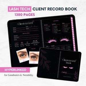 Lash Tech Client Record Book: Hyperlinked Black & Pink Planner for Goodnotes / Notability (Digital Download)