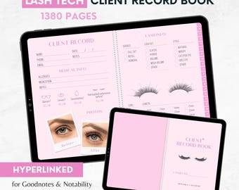 Libro de registro de clientes de Pink Lash Tech: Planificador Goodnotes (Descarga digital)