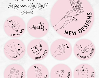 Nail Tech Instagram Highlight Covers: Pink & Black Icons (PNG, PDF)