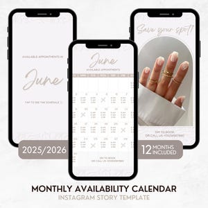 Monthly Availability Calendar Instagram, Instagram Story Calendar Template, Beige Booking Calendar IG, Appointments Available Schedule Canva