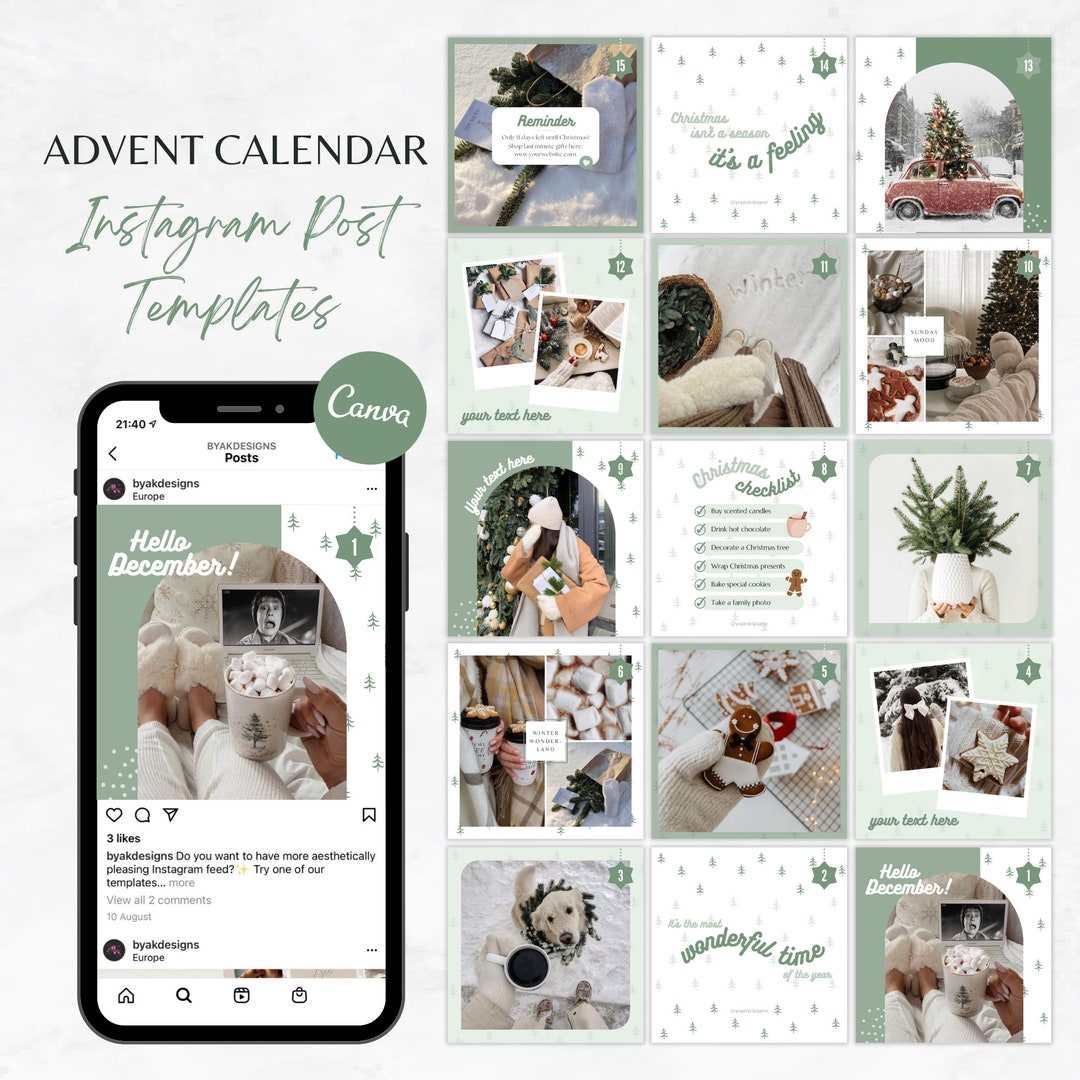 Christmas Instagram Post Template, Advent Calendar Instagram Green, Holiday Instagram  Templates, Instagram Advent Calendar, Christmas Feed - Etsy