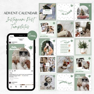 Christmas Instagram Post Template, Advent Calendar Instagram Green, Holiday Instagram Templates, Instagram Advent Calendar, Christmas Feed