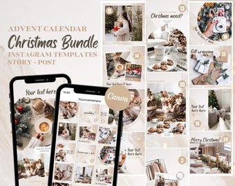 Christmas Instagram Post & Story Templates: Gold Advent Calendar (Canva)