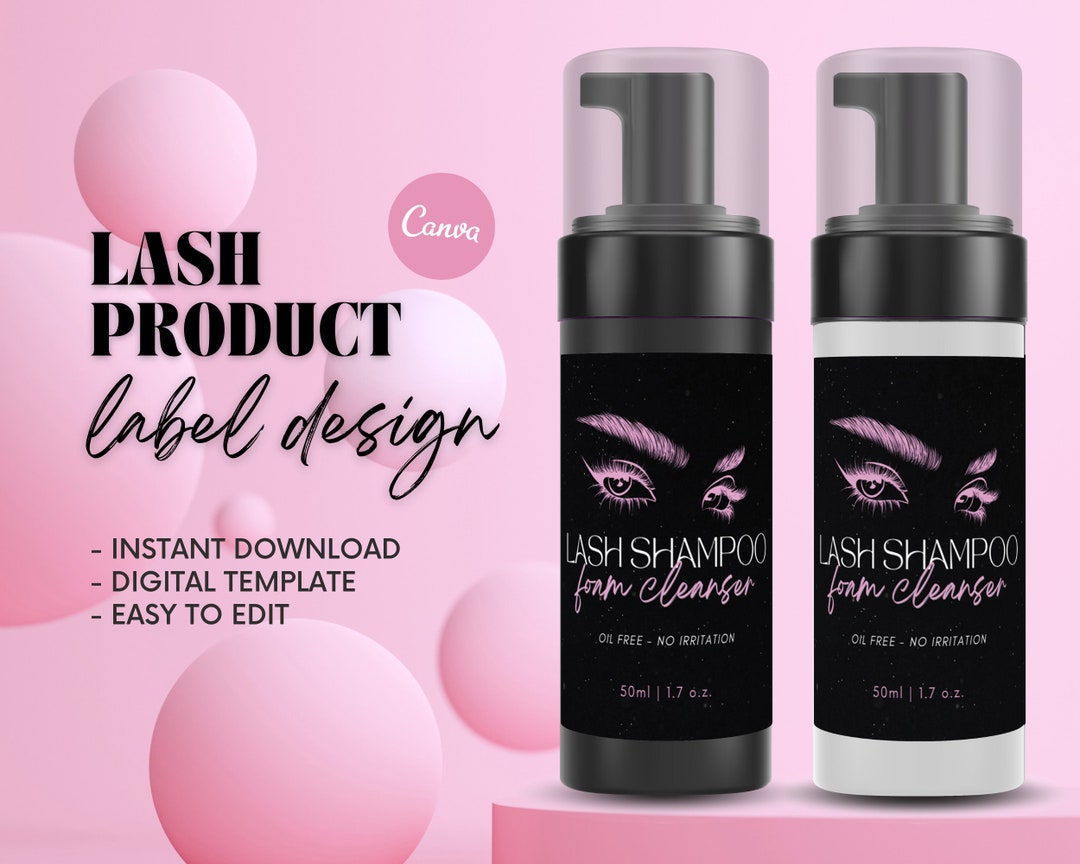 Lash Shampoo Label Template, Lash Product Label Design, Black Pink Lash