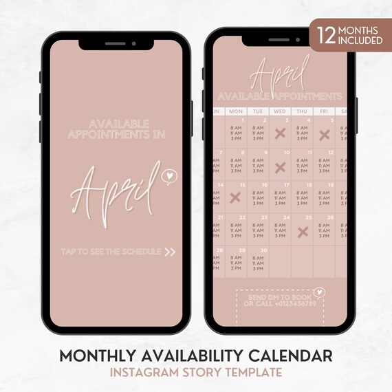 Instagram Story Appointments Calendar, Nail Tech Appointments Available, Instagram Story Calendar Nail Tech, Availability Calendar Template - Etsy
