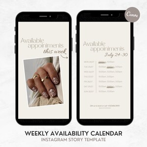 Weekly Availability Beige Template, Instagram Story Availability Calendar, Beige Available Appointments Schedule, Instagram Booking Calendar
