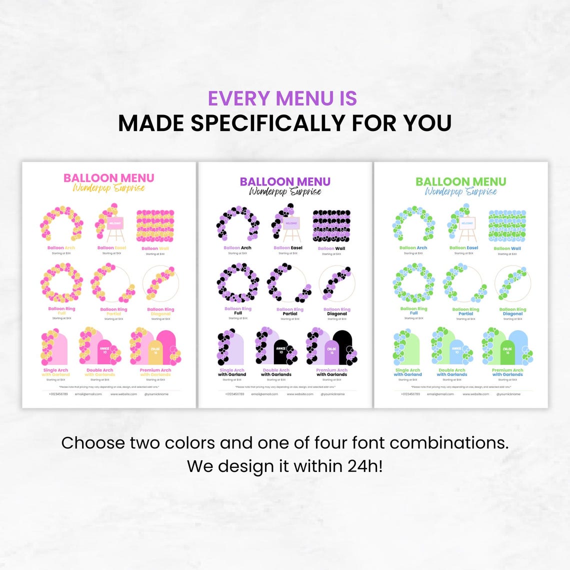 Custom Balloon Menu Custom Balloon Menu Template | Personalized Balloon Price List ...