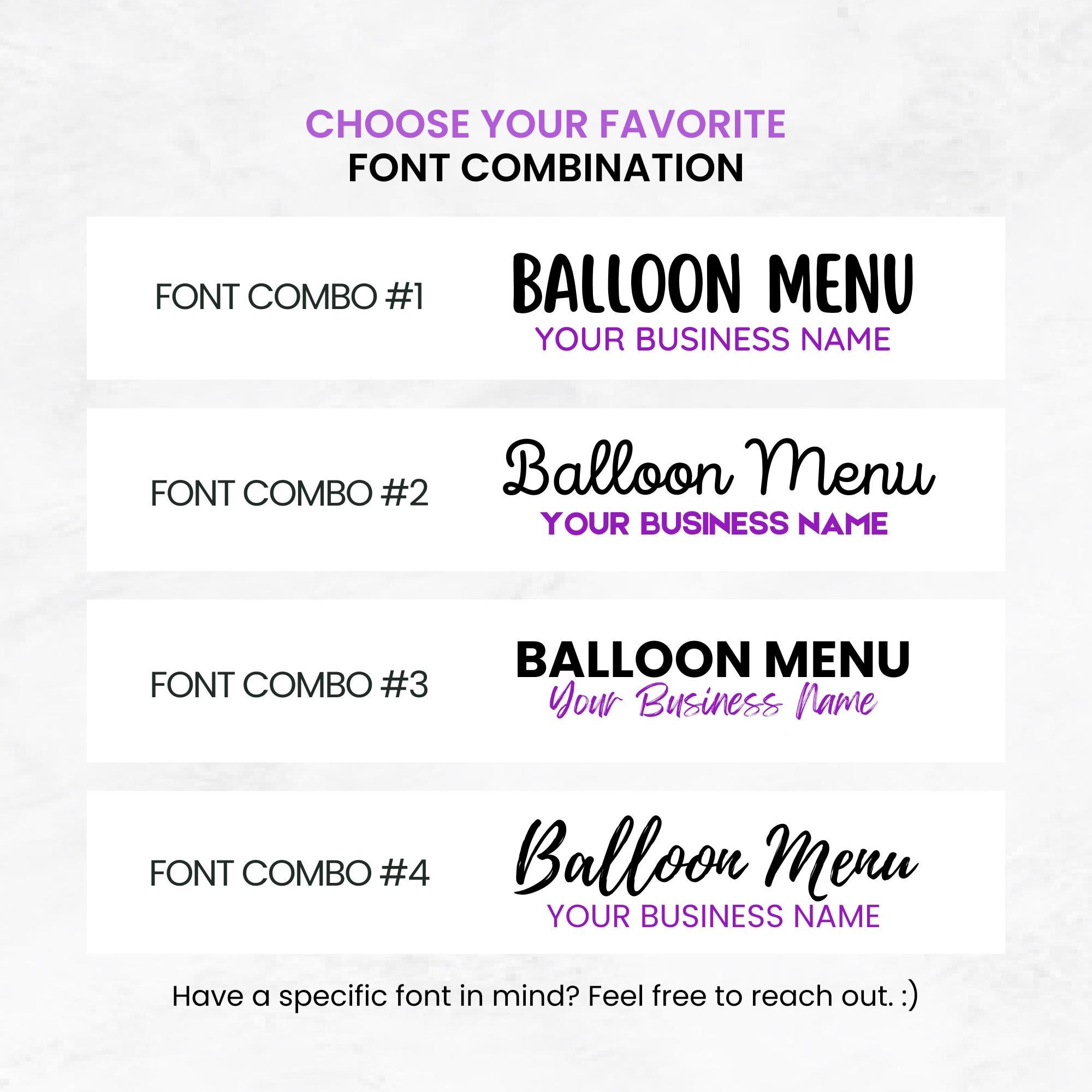 Custom Balloon Menu Custom Balloon Menu Template | Personalized Balloon Price List ...