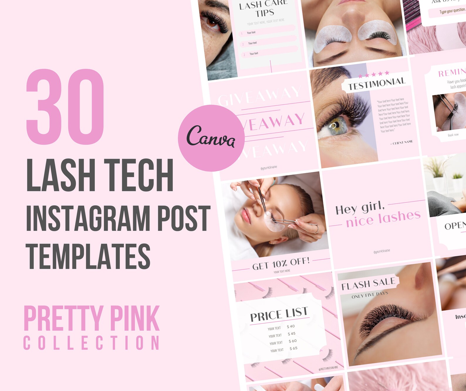 30 Lash Tech Instagram Post Templates Canva Template for Lash Etsy
