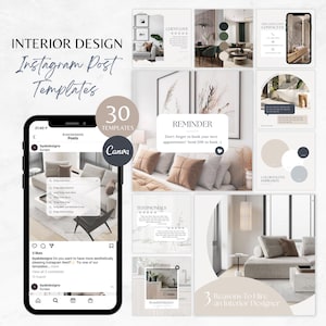 Modelli di post di interior design minimalisti per Instagram, social media per interior designer: Canva modificabile / download digitale