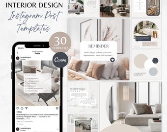 Minimalist Instagram Interior Design Post Templates, Interior Designer Social Media:  Canva Editable / Digital Download