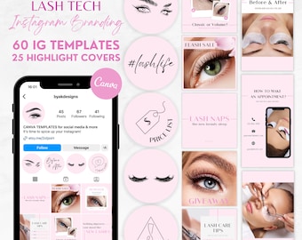 Lash Tech Instagram Templates: Pink Post & Story, Highlight Covers (Digital Download)
