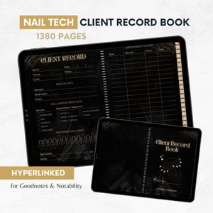 Nail Tech Client Record Book: Hyperlinked Black & Gold Planner for Goodnotes / Notability (PDF)