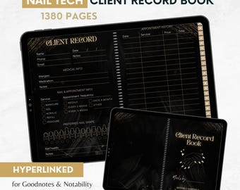 Nail Tech Client Record Book: Hyperlinked Black & Gold Planner for Goodnotes / Notability (PDF)