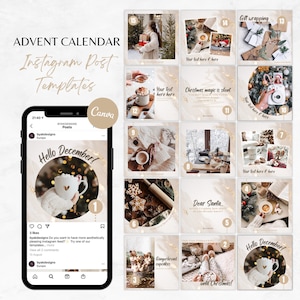 Weihnachten Instagram Post Template, Adventskalender Instagram, Urlaub Instagram Vorlagen, Instagram Adventskalender, Weihnachten Feed Gold