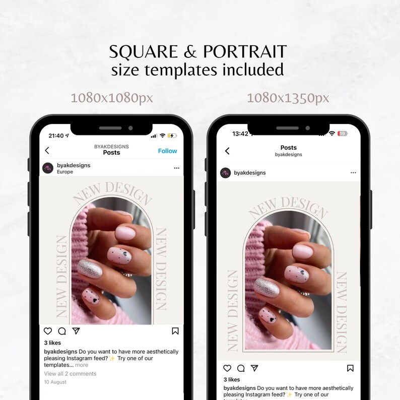 Nail Tech Instagram Posts, Elegant Nails Instagram Templates Beige, Nails Content Instagram, Instagram Post Templates Square and Portrait image 2