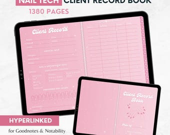 Nail Tech Client Tracker, Pink Sparkle Client Record Book, Nail Tech Intake Form, Appointment Book, Goodnotes & Notability Planner (Digital)
