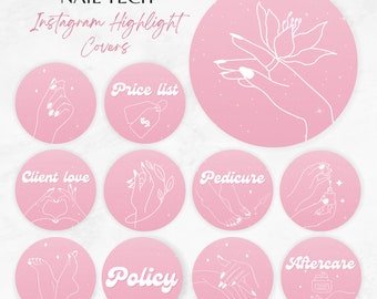 Pink Sparkle Nail Tech Instagram Highlight Covers (PNG, Canva Template)