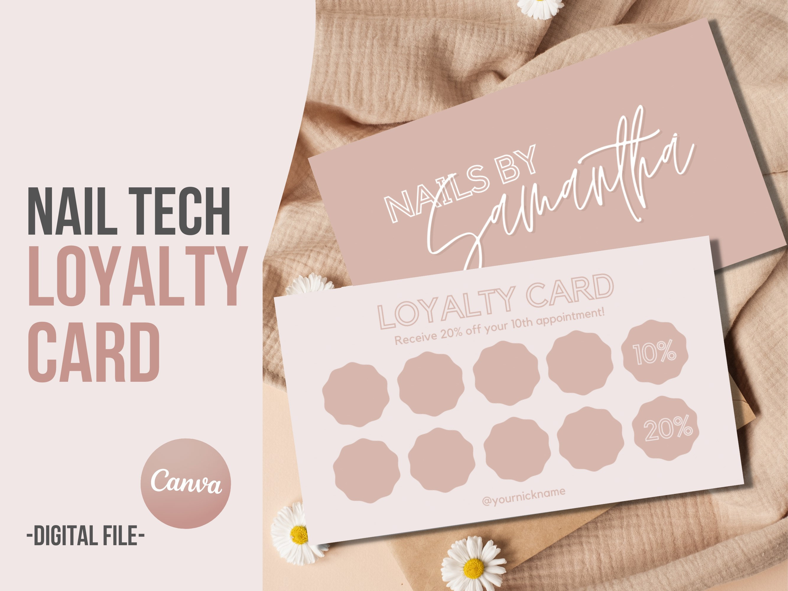 Loyalty Card Nail Tech, Customer Reward Cards, Printable Loyalty Card