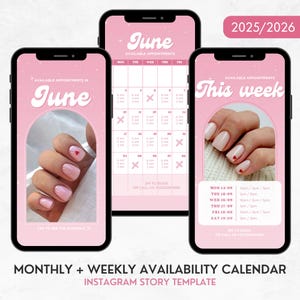Instagram Story Availability Calendar, Nail Tech Booking Calendar, Hairdresser Calendar Template, Lash Calendar 2025, Available Appointments