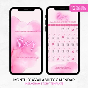 Instagram Story Calendar, Availability Calendar Instagram Template, Nail Tech Calendar, Lash Appointment Schedule, Instagram Availability