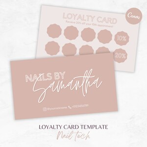 Cartão de fidelidade Nail Tech, cartões de recompensa do cliente, cartão de fidelidade para impressão, modelo Canva para salão de beleza, cartão de recompensas editável, cartão de fidelidade de beleza
